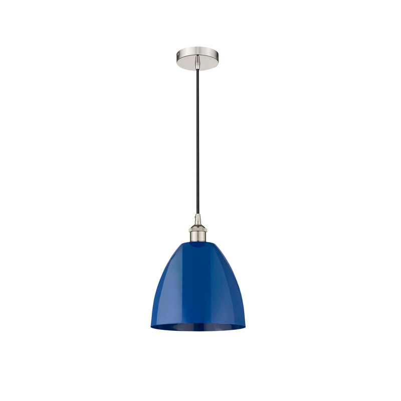 1 - Light Single Drop Pendant Pendant, Blue, Polished Nickel, 18.75" H x 16" W x 16" D