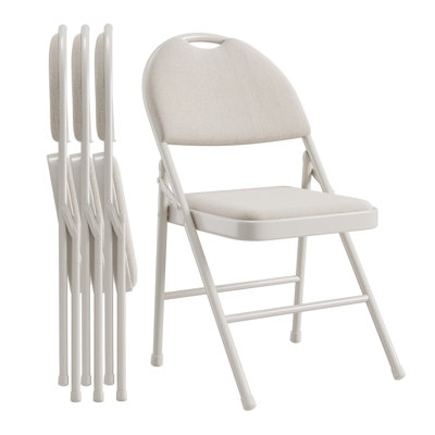 Ensemble de 4 chaises pliantes, ensemble de 4 chaises pliantes rembourrées en lin, chaise pliante en métal robuste avec coussin et dossier moelleux, chaise rembourrée pour la fête de bureau à domicile, beige