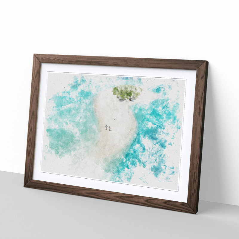 Alifu Alifu Atoll Beach Maldives Watercolour - Picture Frame Graphic Art Print, 36cm H x 48cm W x 2cm D, Walnut Framed