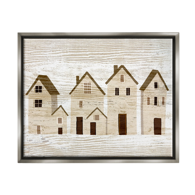«Rustic Neighbours maisons», impression encadrée sur bois, H 17 po x l 21 po x P 1,7 po, Cadre flottant gris lustré