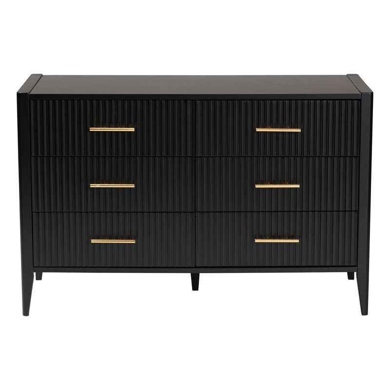 Wooley Mid-Century Fluted Wood 6-Drawer Dresser, Black