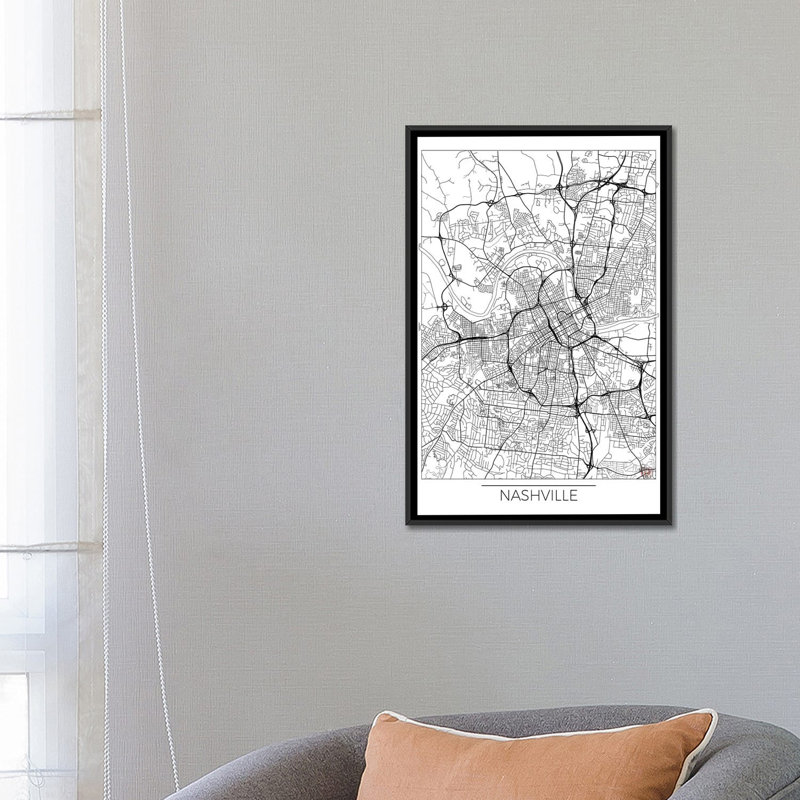 «Nashville Minimal Urban Blueprint Map», reproduction d'impression sur toile, H 60 po x l 40po x P 1,5 po, Pas de tapis