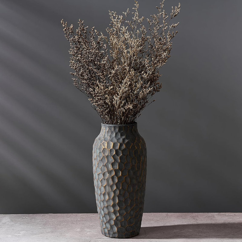 Vase en céramique rustique 12,5 pouces, vase décoratif pour maison de campagne, grand vase à fleurs pour salon, table, mariage, tablette, finition bronze