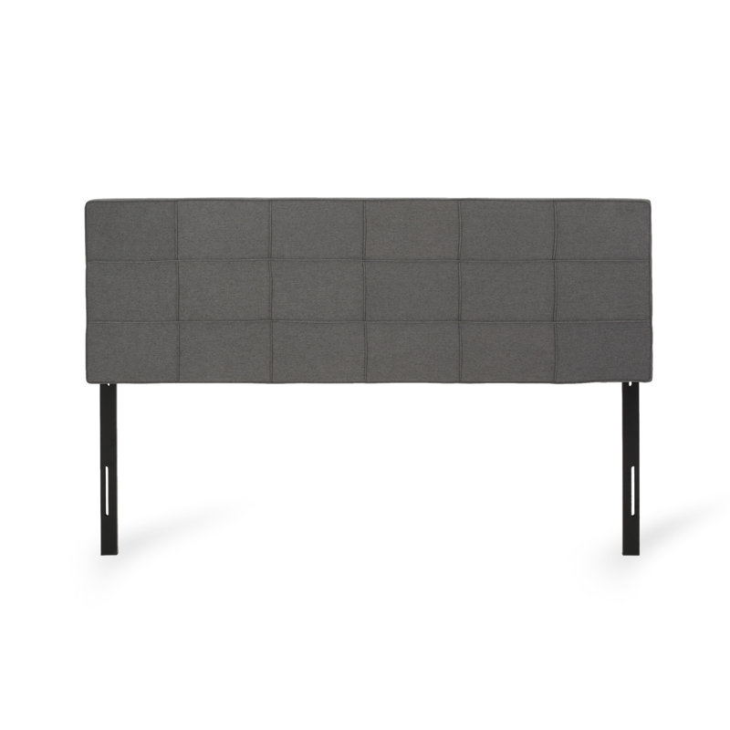 Tête de lit très grand / très grand moderne avec texture gaufrée et bords passepoilés, accoudoirs réglables de 48,5 à 53 po, bordures contemporaines en tissu gris, gris anthracite