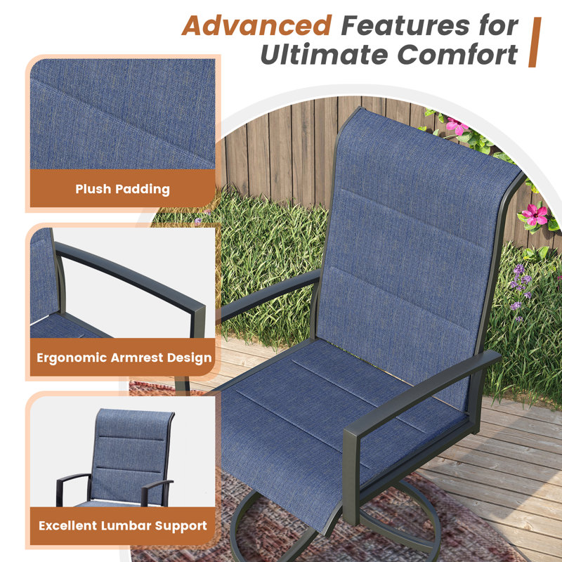 Aluminum Patio Dining Set with 4-person Round Dining Table and 4 Swivel PVC-coated polyester  Padded Dining Chairs