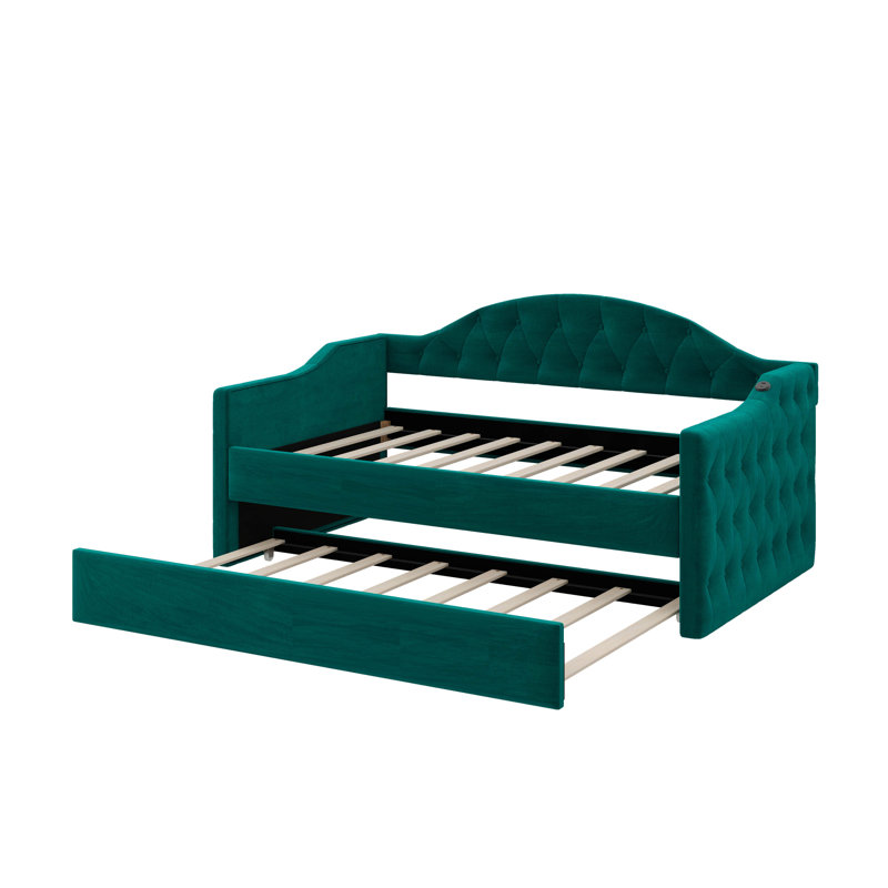 Lit de jour simple capitonné et rembourré avec couchette, canapé-lit en velours avec prise USB et points de charge de type C