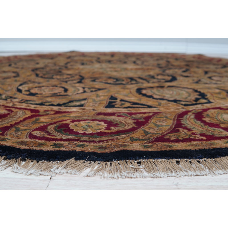 Tapis rond brun en laine noué à la main 8 pi