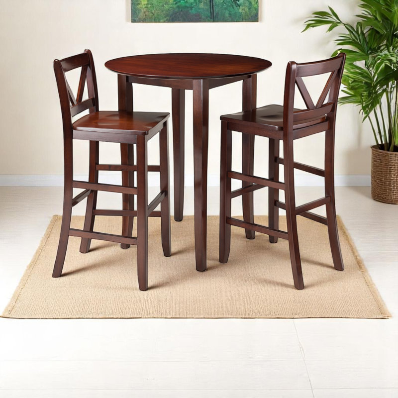 Hubbard Walnut 3-Piece High Table Set with V-Back Bar Stools