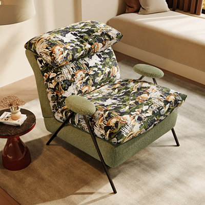 Modern Accent Chair, Upholstered Armchair with Chenille & Leather, Solid Wood Frame Comfortable Reading Chair for Living Room, Bedroom & Office, Pattern