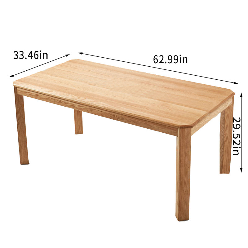 Miquela Oak Solid Wood Dining Table, 33.46" W x 62.99" L