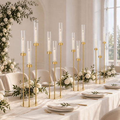 Centre de table 4 chandeliers dorés à 3 bras, 86 cm (33,8 pouces), en métal
