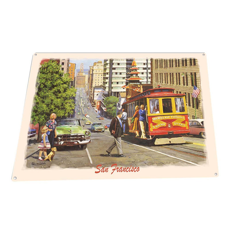 Panneau métallique rétro de voiture de rue de San Francisco, H 11,5 po x l 15,5 po x P 0,04 po