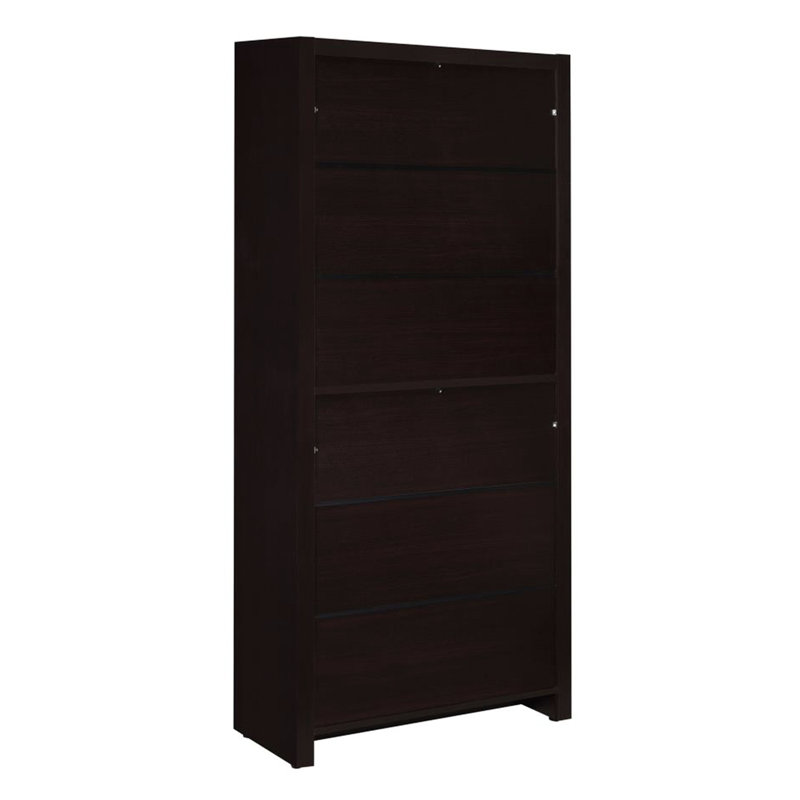 Bibliothèque à 4 tablettes Cappuccino, tiroir de rangement caché, design épuré, bois d'ingénierie, bibliothèque idéale pour la salle d'étude avec placage stratifié, tablettes à l'arrière fermées, unité de bureau