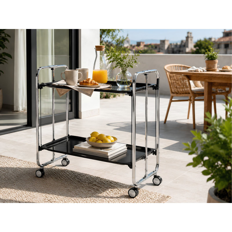 Mald Serving Cart, Black, Chrome-plated