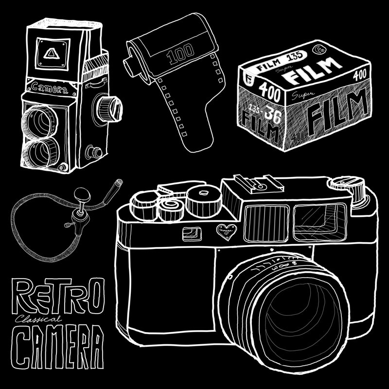 Shokan Retro Camera In Sketch - Wrapped Canvas Print, 30cm H x 30cm W x 3.8cm D