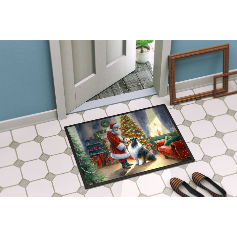 Paillasson Collie and Santa Claus, L 24 po x L 36 po