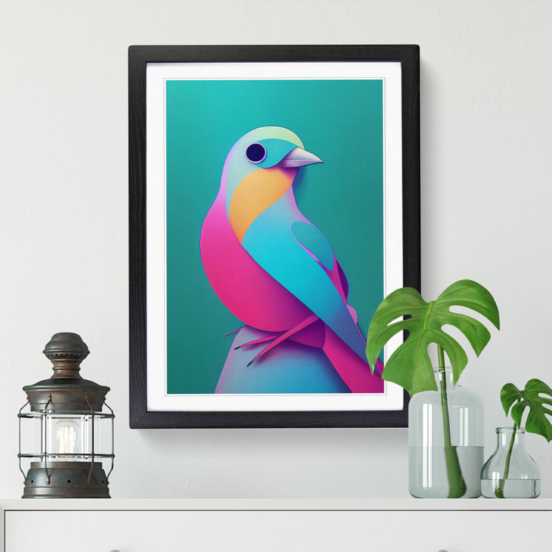 FRM-V0523-257X Bird Vaporwave Vol.2 - Single Picture Frame Print, 64cm H x 46cm W x 2cm D, Black Framed