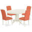 L'ensemble de table de cuisine 5 pièces pour 4 personnes comprend une table de salle à manger ovale en forme de papillon et 4 chaises rembourrées en similicuir flamant rose, lin blanc-471855434-471855477-421326286