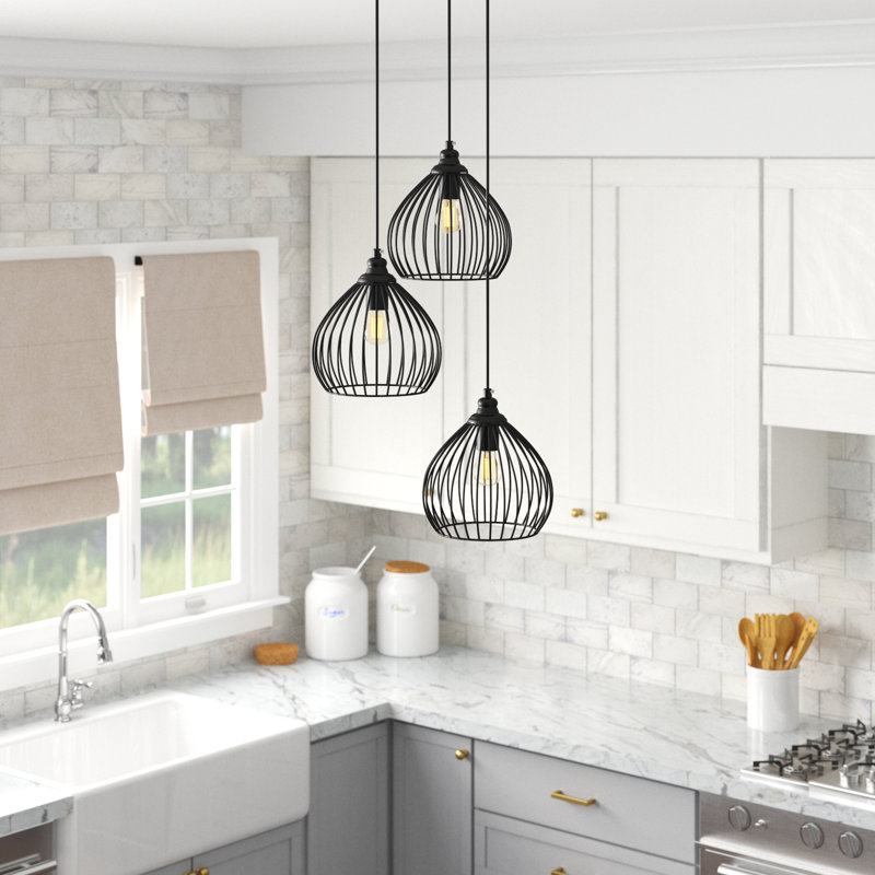 Luminaire suspendu en forme de goutte à 3 lumières Fircrest, Noir