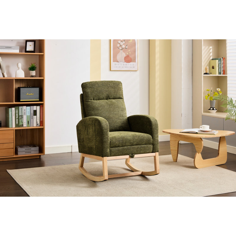 Chaise berçante avec tissu doux et éponge haute densité, structure en contreplaqué massif, poche latérale, cyan, coussins de pieds antidérapants d'une profondeur de 29,6 po, produit 29,41