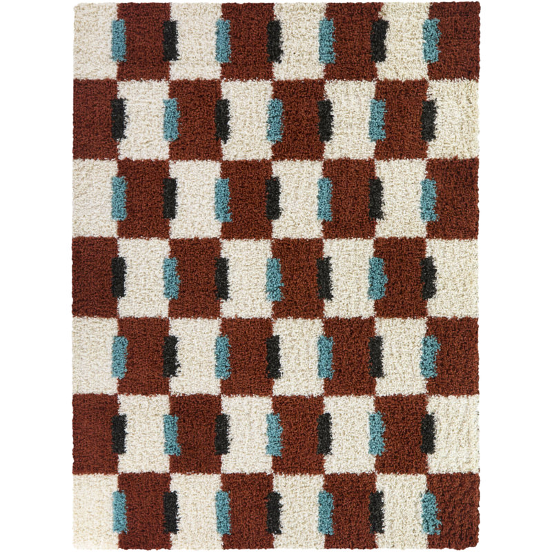 Kelch Rust Checkered Shag Area Rug, Rectangle 7'10" x 10'