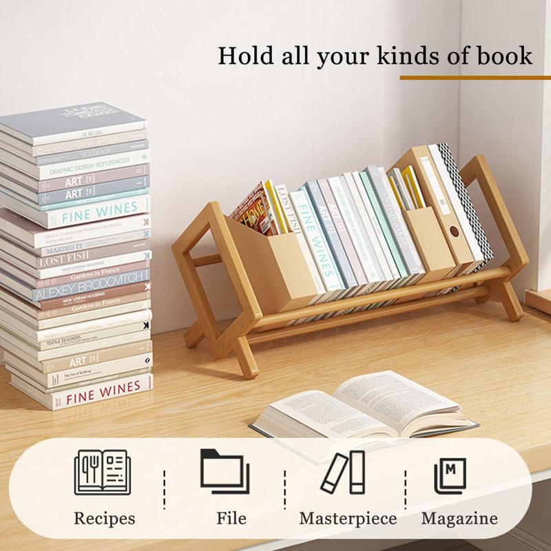 Wood Tilting Bookcase In Living Room/Home/Office, Desktop Book Shelf Organizer Bookshelves Storage Rack For Cds/Magazine/Books Display