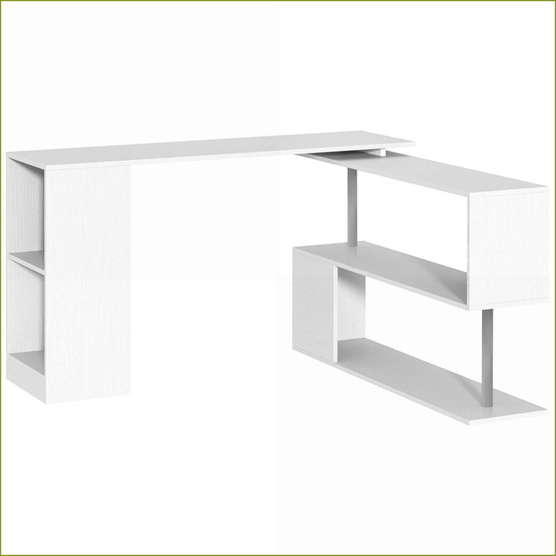 Bureau d'ordinateur de coin 55 po rotatif à 360 ° avec rangement à 3 niveaux 55 po | Blanc | Bois d'ingénierie