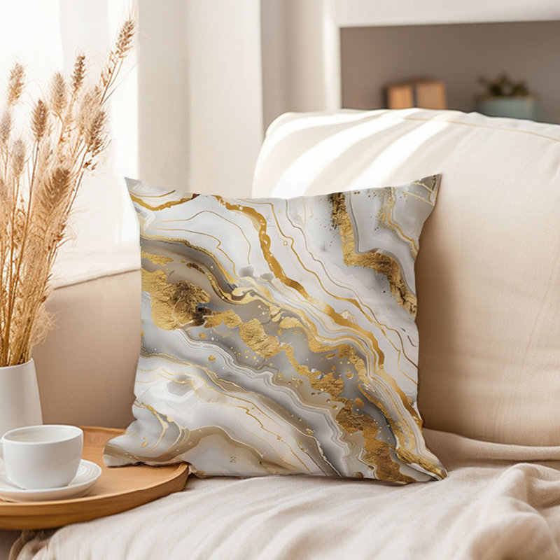 Abstract Golden Geode Crystals Marble III Modern, 16"H x 16"W