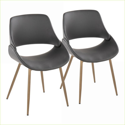 Ensemble de 2 chaises de salle à manger modernes Mid-Century, similicuir gris anthracite, pieds en métal chromé argenté, sièges d'appoint de salle à manger