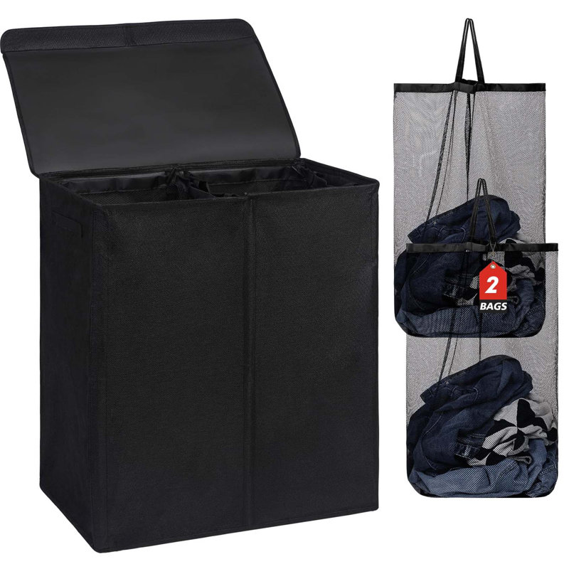 Bhargava Fabric Laundry Hamper with Handles, Black
