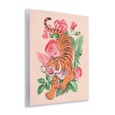 Tigre et roses tropicales, art mural par Nataly White
