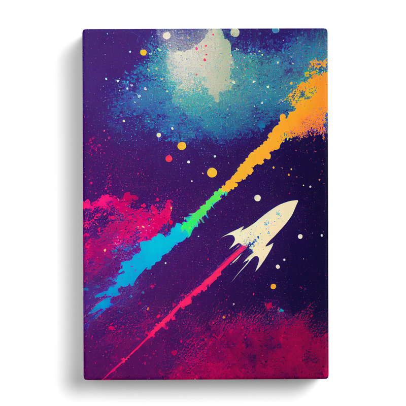 Paint Splashed Spaceship Rocket No.1 Abstract - Wrapped Canvas, 50cm H x 35cm W x 3cm D