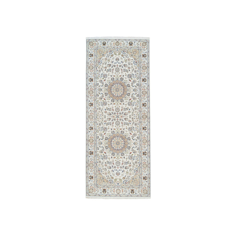Tapis de couloir en laine noué à la main ivoire Nain Flower Design 250 KPSI 076BB7410B0C4027B20B3D58D0329FE2