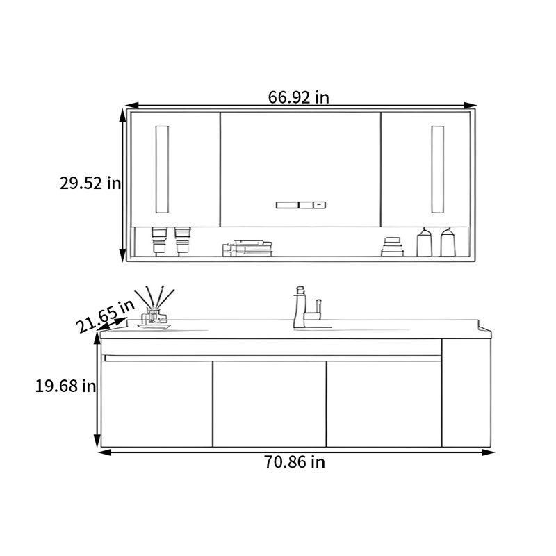 Tuers, H 19,68 po x l 70,86 po x P 21,65 po