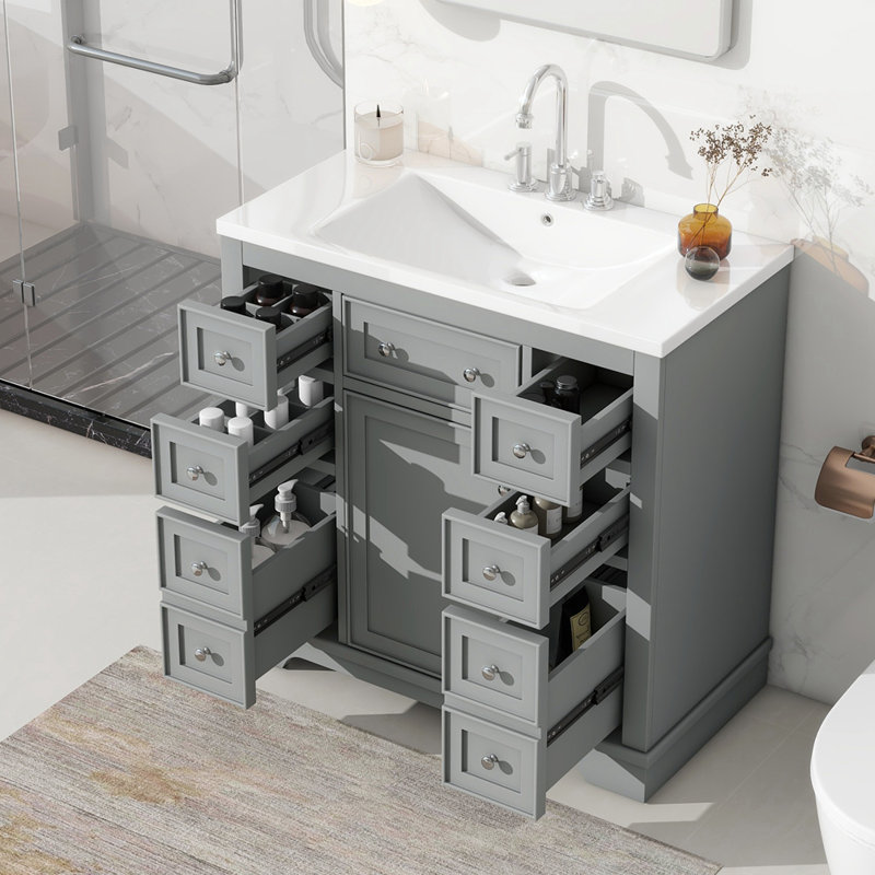 Meuble-lavabo simple 36 po avec comptoir 36 po, Gris