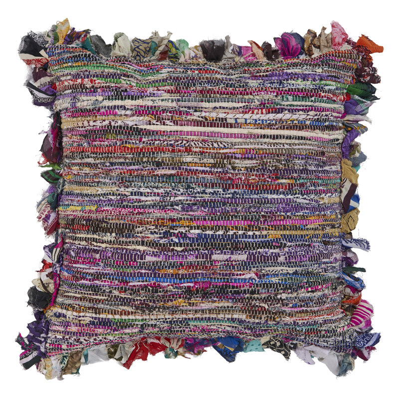 Rafi Multicolor Striped Chindi Hand-Woven Throw Pillow, 26"H x 26"W, Polyester