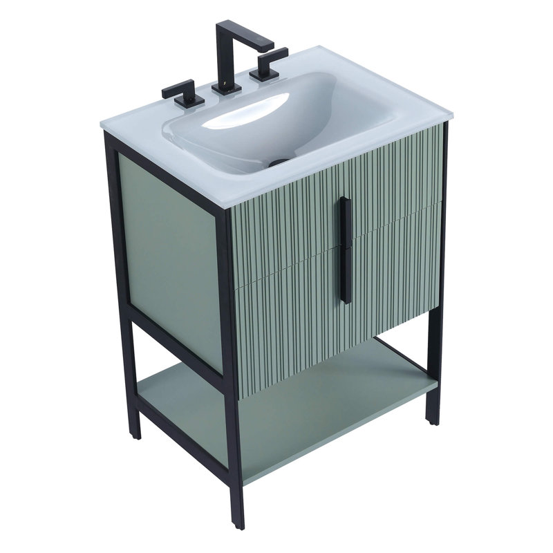 Mirutil Single Bathroom Vanity with Top, Black, Mint Green
