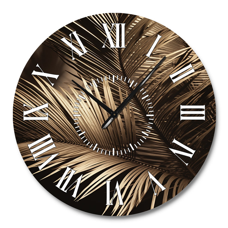 Horloge murale sépia Serenity Palm Leaves I, Grand