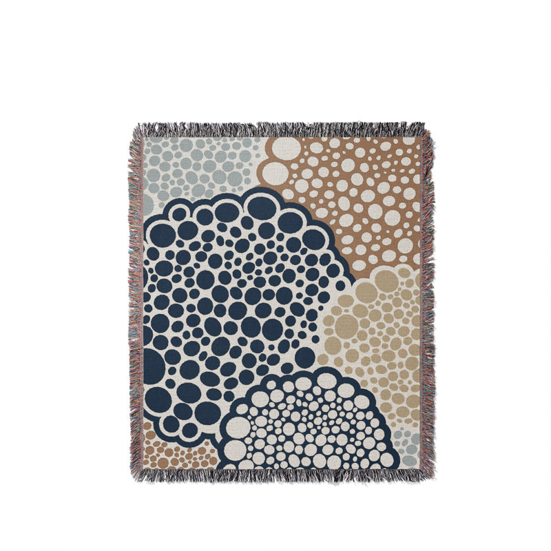 Jeté floral en coton, 50 x 70, Bleu gris Beige Brun