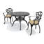 Ensemble de salle à manger bistro 3 pièces en fonte d'aluminium, table ronde de 100 cm avec trou pour parasol et 2 fauteuils avec coussins beiges-399688048