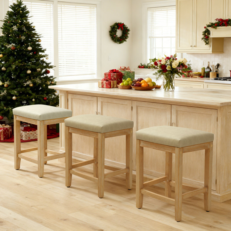 Tabourets de bar à hauteur de comptoir de 24 pouces pour îlot de cuisine, Siège beige / structure brune