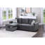 Canapé modulaire en velours gris avec méridienne réversible et accoudoirs carrés avec rangement contemporain
