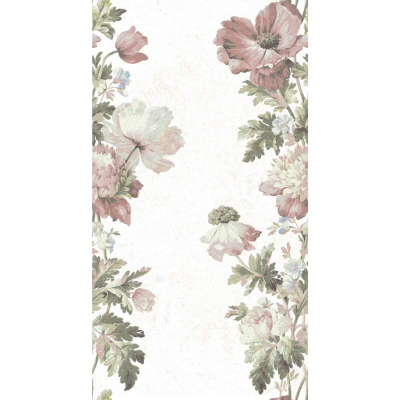 Rouleau de papier peint adhésif et adhésif 18,86 pi x l 18 po rayures florales rétro Perla, Rose / vert