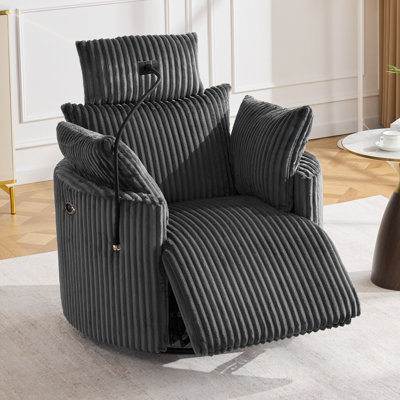 37'' Wide Power Recliner Rocker Chair With Phone Holder And Usb Charging Port, 210° Swivel Glider Reclining Chair With Adjustable Backrest And Footrest