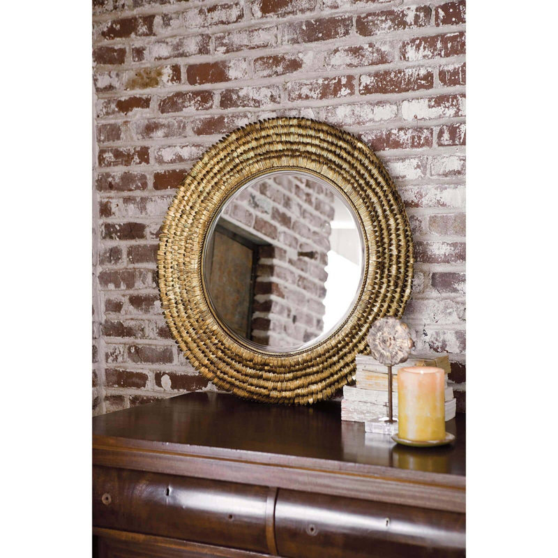 Petal Round Metal Beveled Mirror