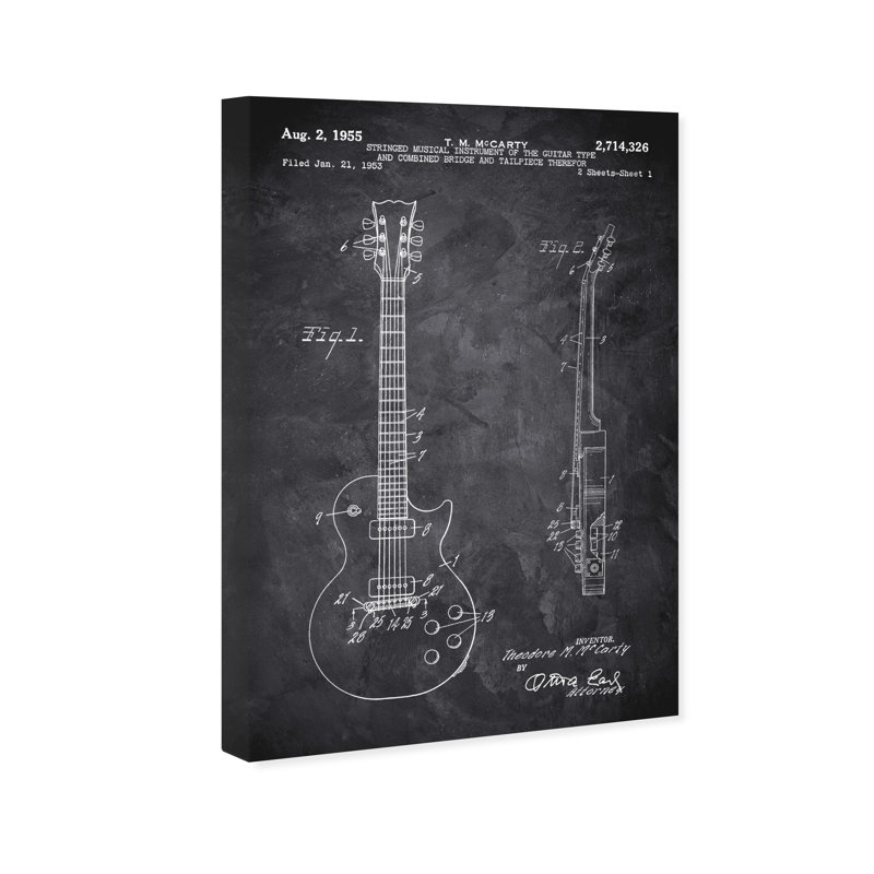 « gibson les paul guitare 1955 tableau noir », impression encadrée, H 24 po x l 16 po x P 0,75 po, Toile tendue