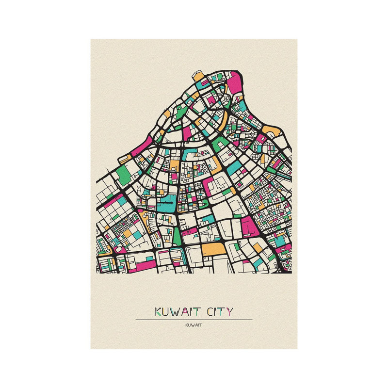 Kuwait City Map by Ayse Deniz Akerman - Wrapped Canvas Print, 20.32 cm H x 30.48 cm W