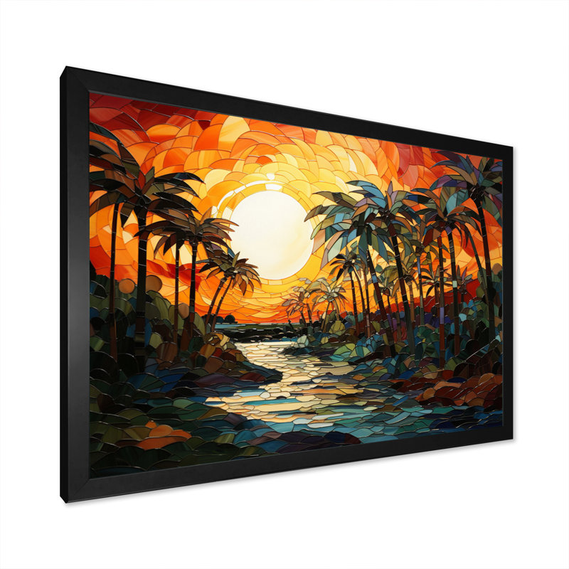 Palmiers orange mosaïque VI - impression, H 12 po x l 20 po x P 1 po, Cadre photo noir