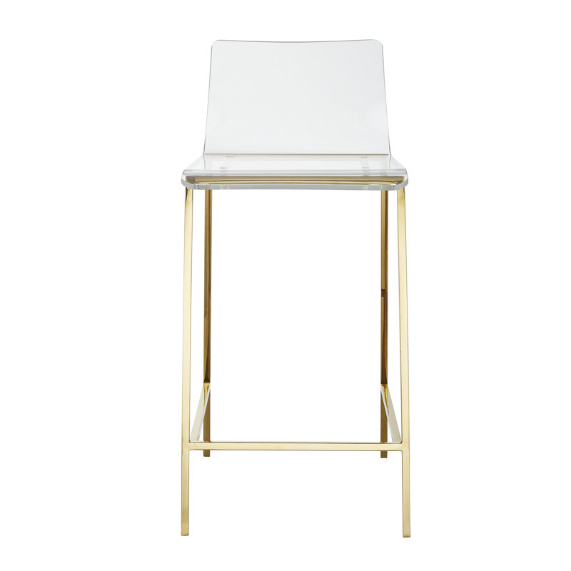 Cambria Transparent Counter Stool with Gold Metal Legs, Gold