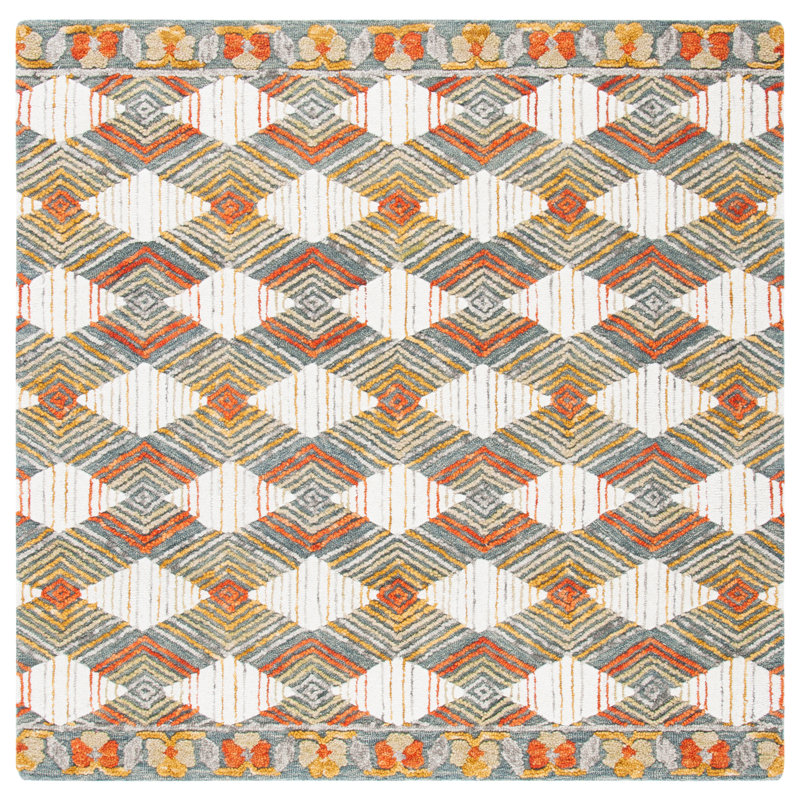 Garbutt Hand Tufted Wool And Cotton Geometric Rug, Square 4'